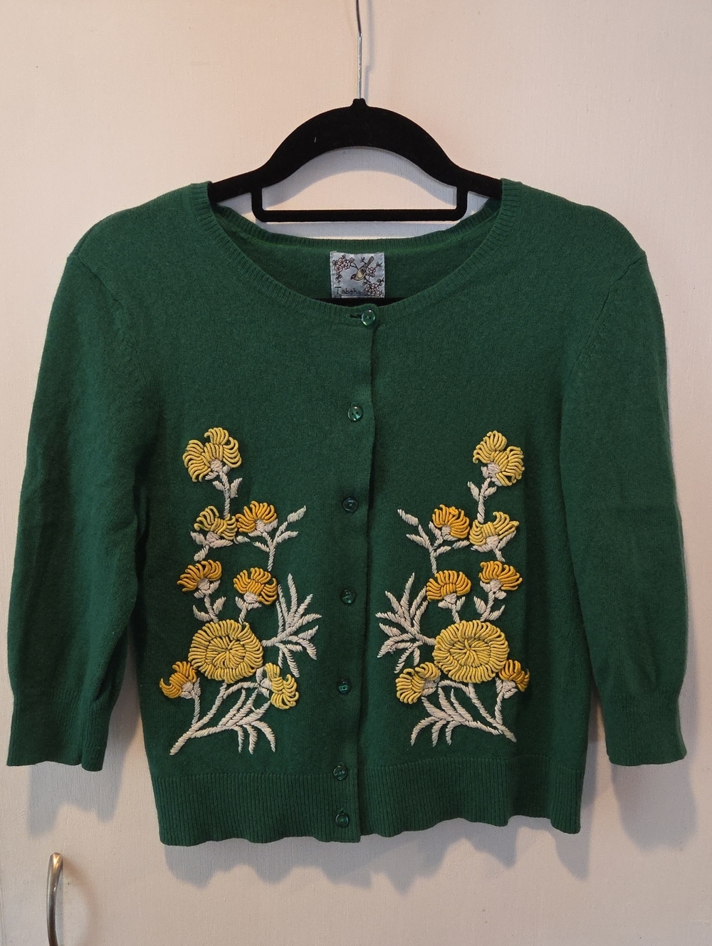 Anthropologie Tabitha Green Floral Embroidered Button-Front Cardigan M